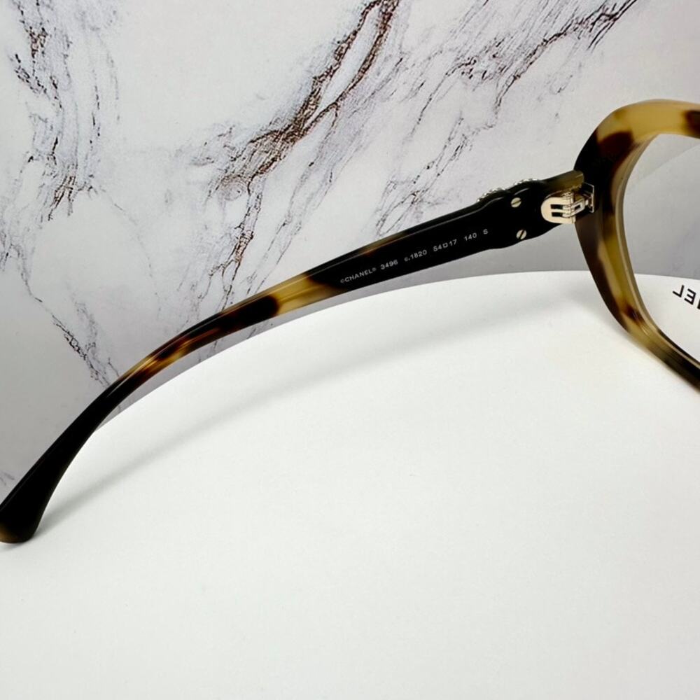 New CHANEL Eyeglasses Brown Gold Chain CC Square Acetate Womens - Picture 7 of 16